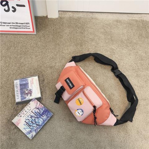 Mænd kvinder Fanny Pack Taljetaske Messenger Mænd Ryg Ins Trendy Small Personality Boys Shoulder Orange [2 badges]]