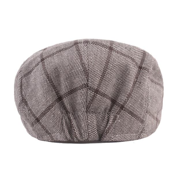 Baskerhatt Rutigt tyg Baskerhatt med cap för män Medelålders och äldre människors hattar Art Youth Advance Hats Gray M（56-58cm）