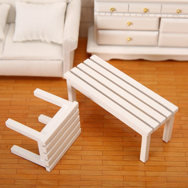 Pienoishuonekalut Lelunuket Talo Tee-se-itse-sisustustarvikkeet Mini 1:12 Puistotuoli White bench