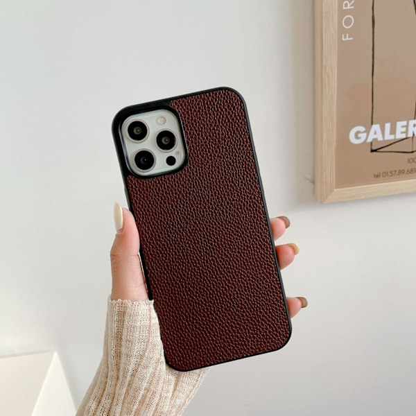 Fodral för iPhone 14pro kaffe litchi-kornigt läder retro