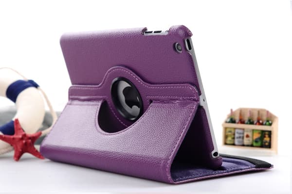 Etui til lilla litchi-mønster, roterende støtte, justerbart søvnstativ iPad mini 4/5