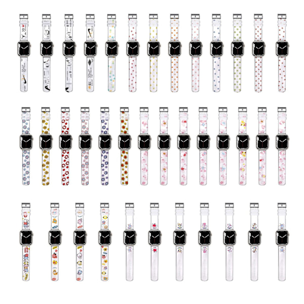 Klockarmband för Apple Watch iWatch 42/44/45/49mm helt transparent TPU-tryck anpassat från 100