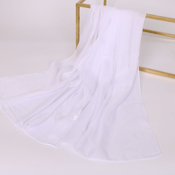 Dame tørklæde sjal 2022 efterår og vinter ensfarvet chiffon tynd 16# White 150-50cm