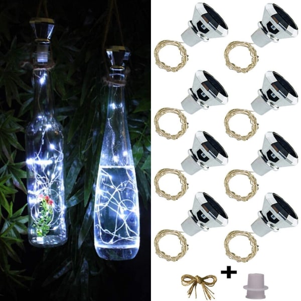 8 Pack Solar Vinflaske Cork Lights, 2M 20 LEDs kobbertråd Fairy Garland String Lights for Xmas Bryllupsfest Art Decor Lamp 8PCS White