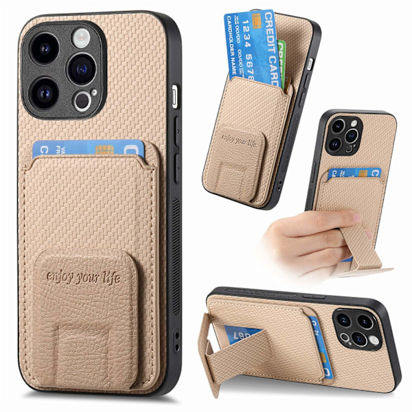 Kotelo iPhone 13 Pro Maxille Khaki aprikoosi yksinkertainen pidike korttipaikka monikulmatuki pidike pr