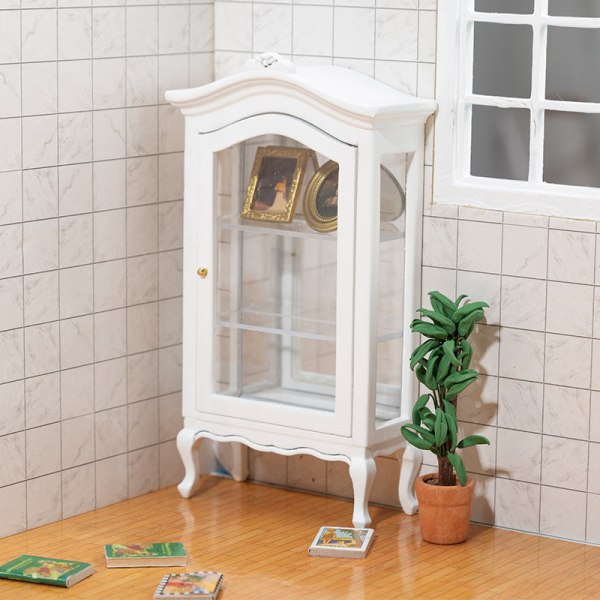 Miniatyrmøbler Lekedukker Hus DIY-dekorasjonstilbehør Mini Pure White Arch Toppsamlingsskap White