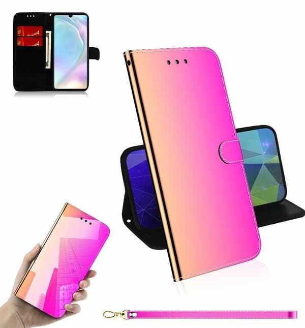 Fodral för Samsung S24 PLUS gradient spegelläder med kortfack plånboksfodral