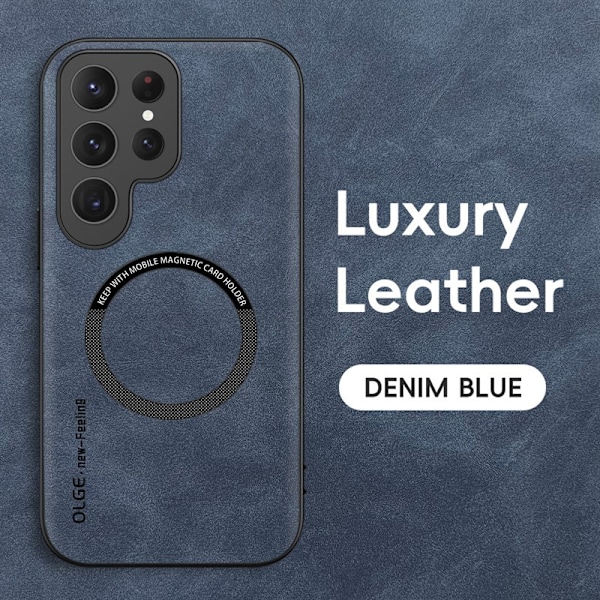 Fodral för iPhone 14 Safirblå Lamm läder magnetisk Retro hård Europeisk och Amerikansk