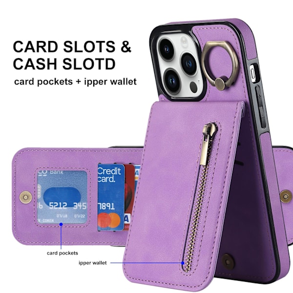 Etui til iPhone 16 Plus lilla lynlås multifunktionelt læder