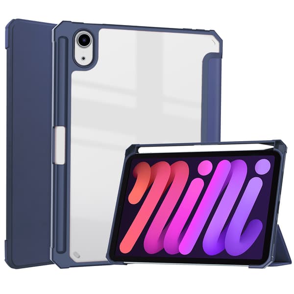 Stilfuldt etui til iPad mini7 2024 Mørkeblå Tri fold Blødt Læder