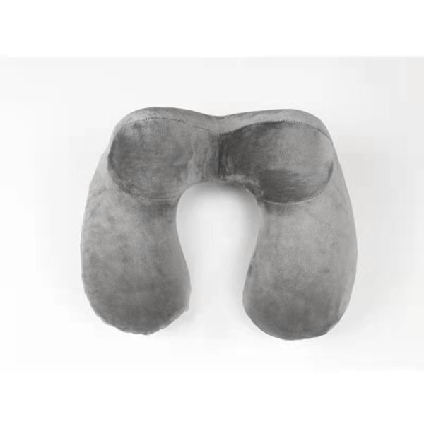 Soft Comfortable Travel Pillow Inflatable U-Shaped Memory Foam Flocking Portable Neck Protection Small mouth Gray