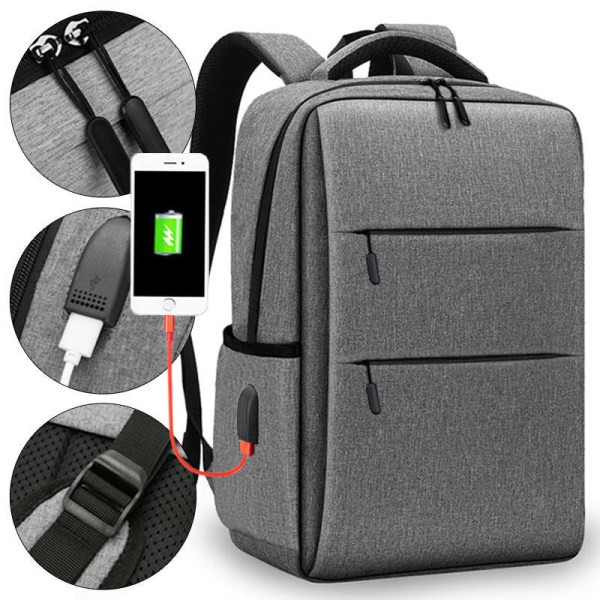 Ryggsekk Laptop 15.6 Business Double-Soulder Travel Schoolbag Gray upgraded version