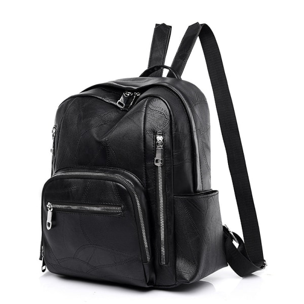 Kvinner jente ryggsekk skulderveske skolesekk Pu Outdoor Travel Bag Large Capacity Leisure Black