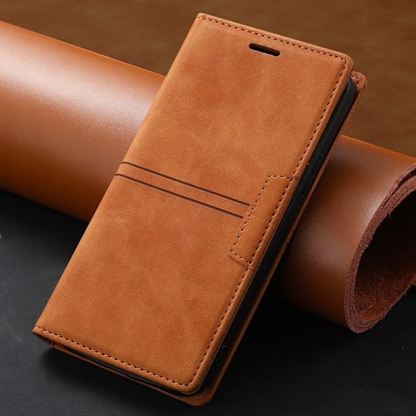 Etui til iPhone 14 brun hudfølelse drømmende magnetisk flip læder kortholder mode