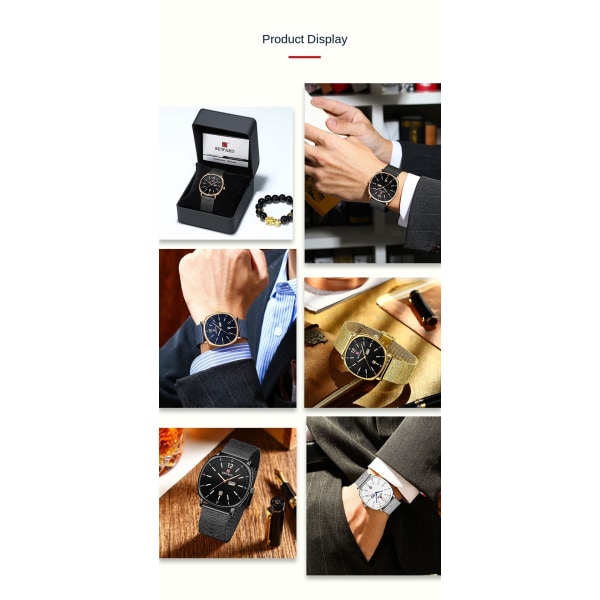 Herreure Business Square Vandtæt Quartz Watch Gave silver