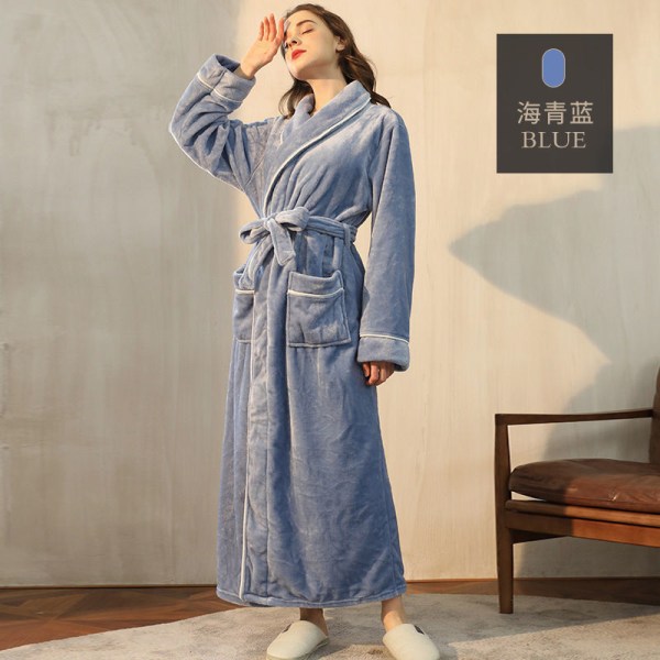 Efterår og vinter flannel par morgenkåber forlænget og fortykket dame badekåber Green female XXXL [length 140]