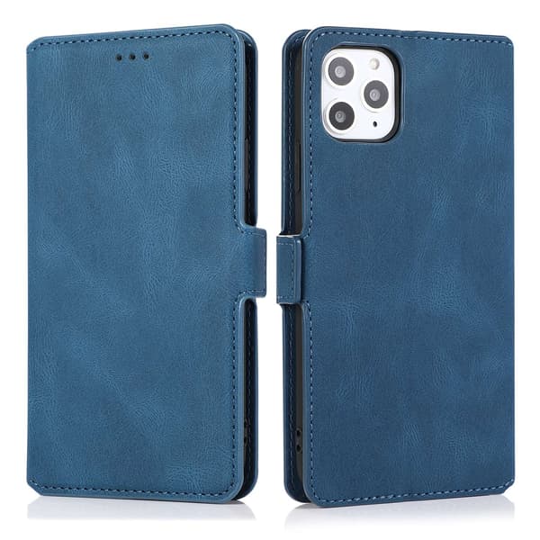 Etui til iPhone 14 Pro Max, blå retro Liege multifunksjonell kortlommebok
