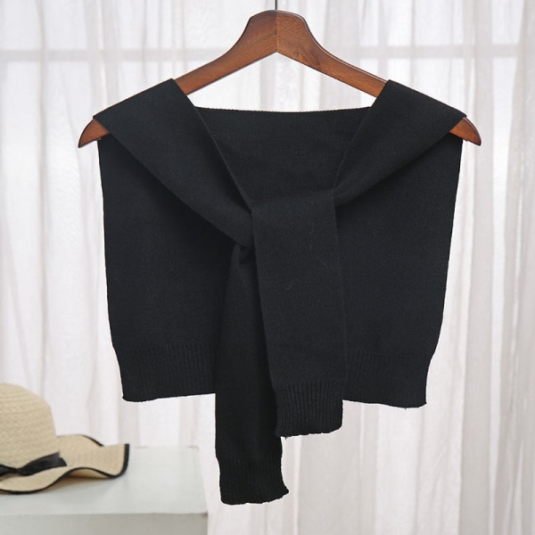 Kvinders falsk krave Aftagelig halvt sjal strikket overtøj Dekorativ ensfarvede lille sjal knyttet Pure black