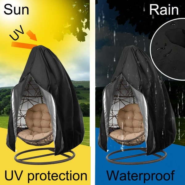 Vedenpitävä ja UV-suojattu ulkokeinu tuolin cover vetoketjulla case ripustettava munatuolin cover Blcak no Zipper