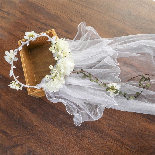 Kvinder mode blomsterkrans med slør krans bryllup pandebånd krone brude tilbehør Like the picture 7#