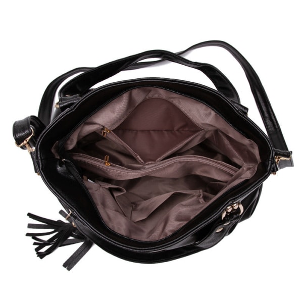 Kvinder Dame Håndtaske Skulder Crossbody Taske Blødt Læder Big Bag Black