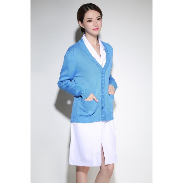 Women Knitwear Autumn Winter Sweater Nurse Cardigan Coat Fleece-Lined Thickened Nurses' Uniform Rose Red L