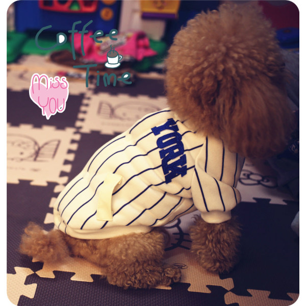 Husdjurskläder Vår Höst Bomull Baseballtröja Randig skjorta Teddy Bichon Hundkläder Navy blue M