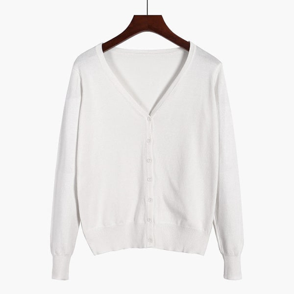 Kvinder Strik Efterår Vinter Sweater Cardigan Langærmet V-hals Aircondition skjorte Slankende White XXXL