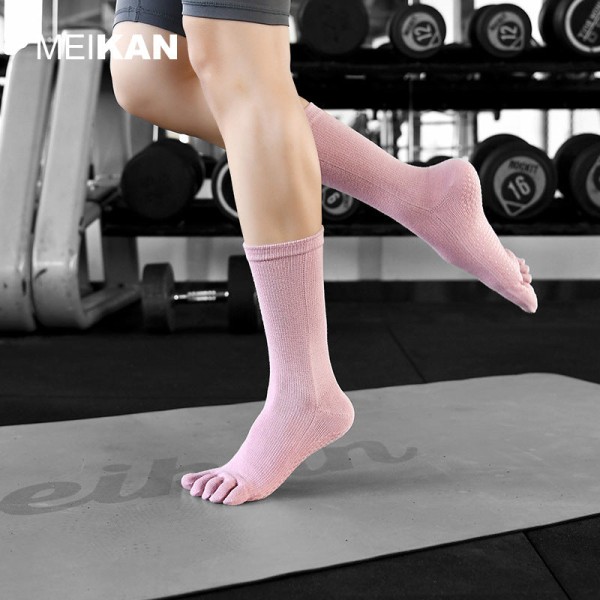 2 par mellemrør splittå slidbestandige silikone skridsikre yoga pilates sokker, bomuld flerfarvet Pink