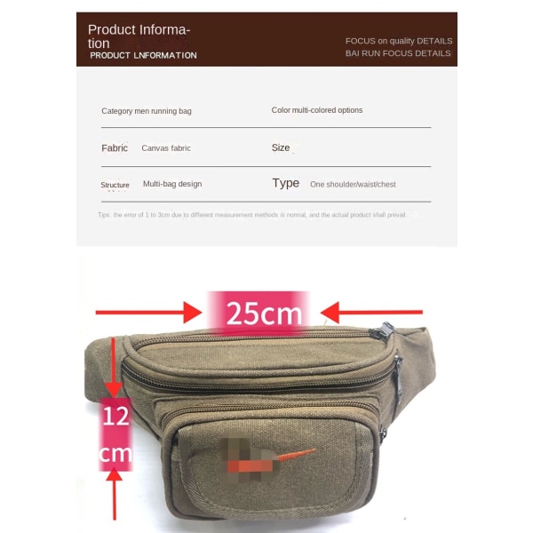 Fanny Pack Løpebelte Midjeveske Organizer Canvas Outdoor Sports Brown