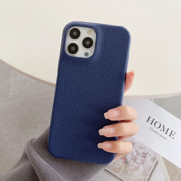 Fodral för iPhone 13pro max kungsblå lychee läderkänsla