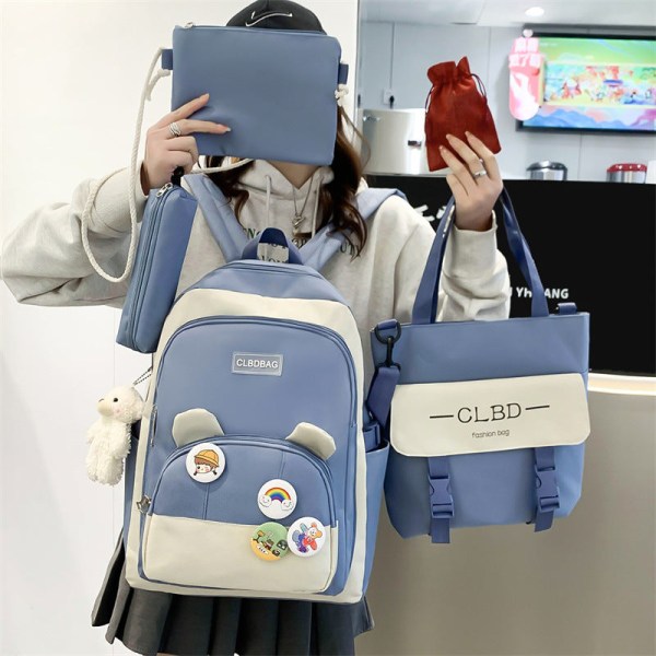 Student pige rygsæk skuldertaske skoletaske -Piece Korean StyleFresh 3-6 Middle School Green 31*43*14cm
