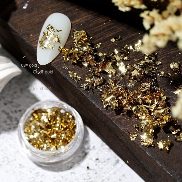Nageldekorationer för nail art Japanskt guldfoliepapper stanniolbitar Champagne guld silver 03#-gold gold foil