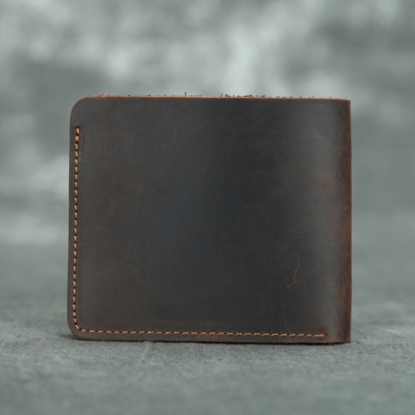 Indvendig udvendig Pure Cowhide Wallet Kort Minimalistisk Retro Crazy Horse Læder Horisontal Lodret Dark brown