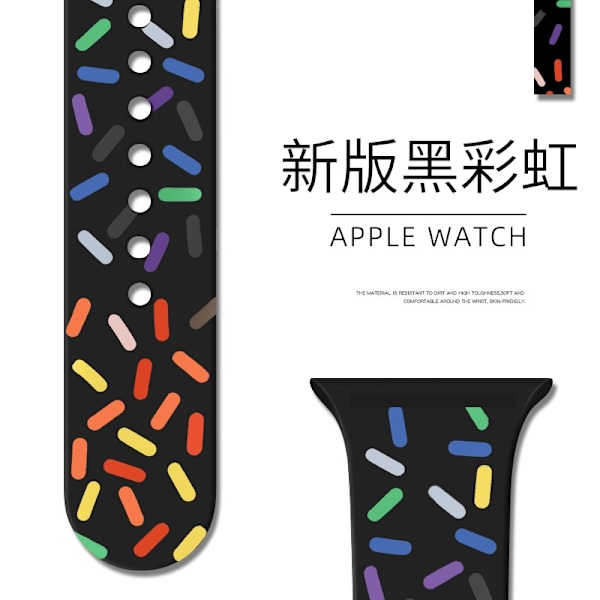 Klockarmband för Apple Watch iWatch 38/40/41/42mm Förlängd/L 95 Version Svart Regnbåge