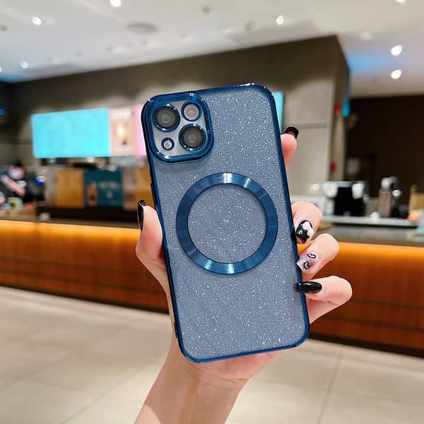 iPhone 17 Navy Blå Magnetisk Glitter-belagt Blød Case