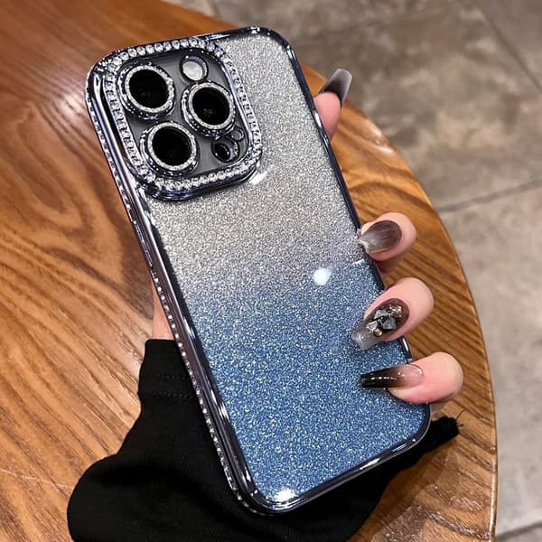 Skal för iPhone 17 PaxMax Elektropläterad Kant Diamant [Gradient Blå]