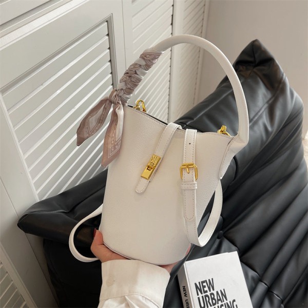 Kvinder Dame Håndtaske Simple Læder Ensfarvet Bucket Bag Pu White