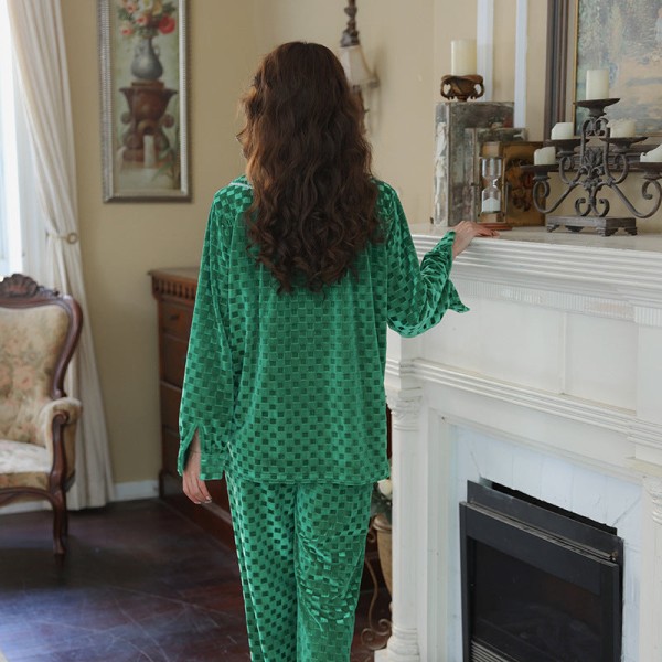 Plus sammet söt korall sammet pyjamas dam vinter söt dockkrage guld sammet hemservice kostym green M(80-110) kg