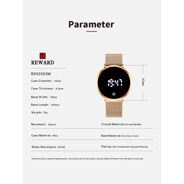 Märklockor Led Watch Touch Screen Digital Display Elektronisk Watch Gift Rose shell black