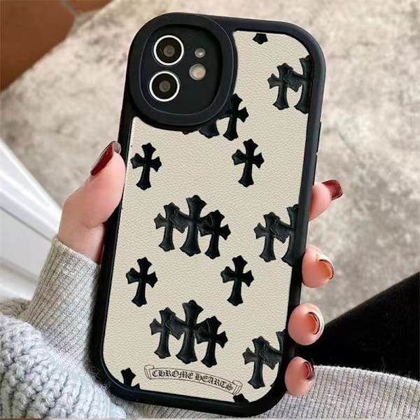 Etui til iPhone 13 Sort Lille Tyk Pige Lammeskind Hvidt Krom Hjerte Kors Anti-fald Lammeskind