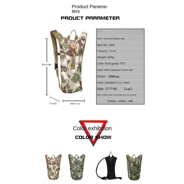 Kvinner jente ryggsekk skulderveske skolesekk Hydration Outdoor Army Camouflage Sykkel Sykkel Sport Vann Bag Pakke Felttaktikk Jungle Digital 17*7*46cm