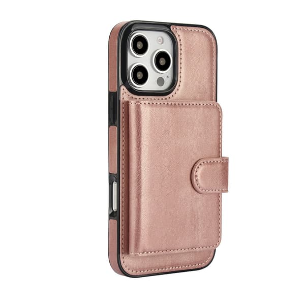 Fodral för iPhone 13 mini rosa solid magnetisk delad korthållare multi kort fullt anti-fall