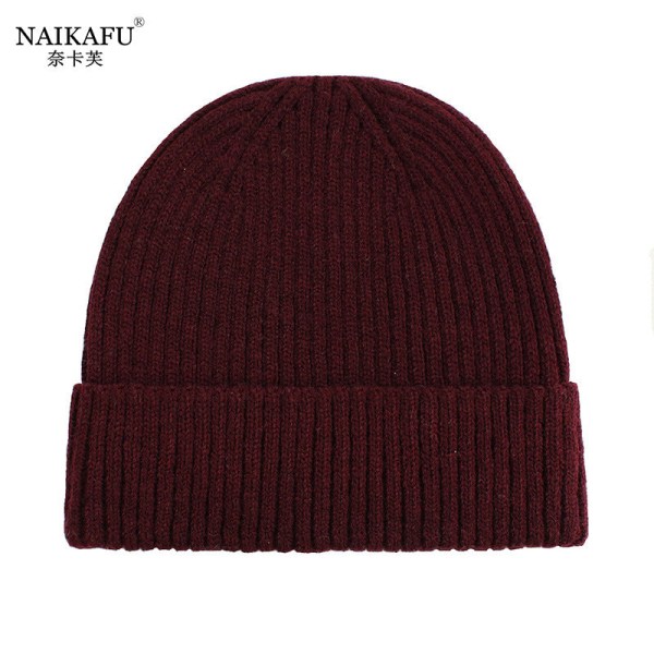 Lämmin talvi neulottu pipo hatut korealaistyyliset naiset yksivärinen hihallinen cap Unisex Flanging small hat-Deep Purple M