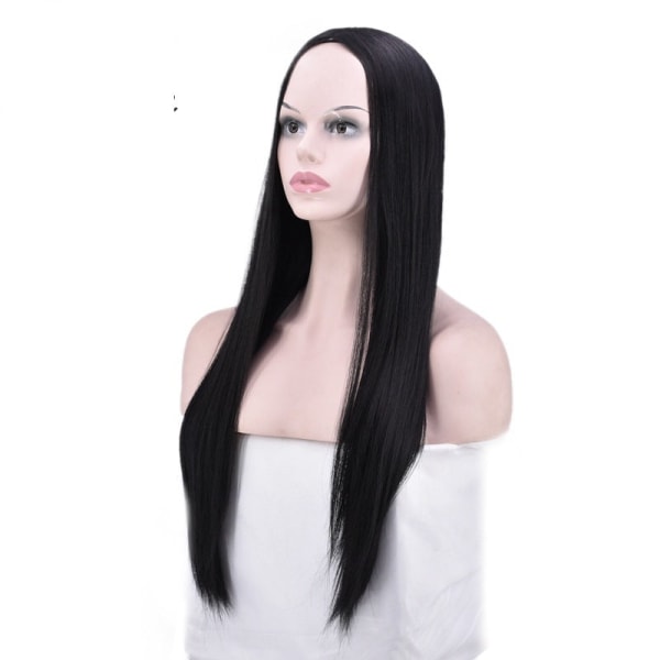 Dameparykk Mellomlang svart ansiktstrimming langt rett hår Realistisk hodeplagg W224 Natural Black