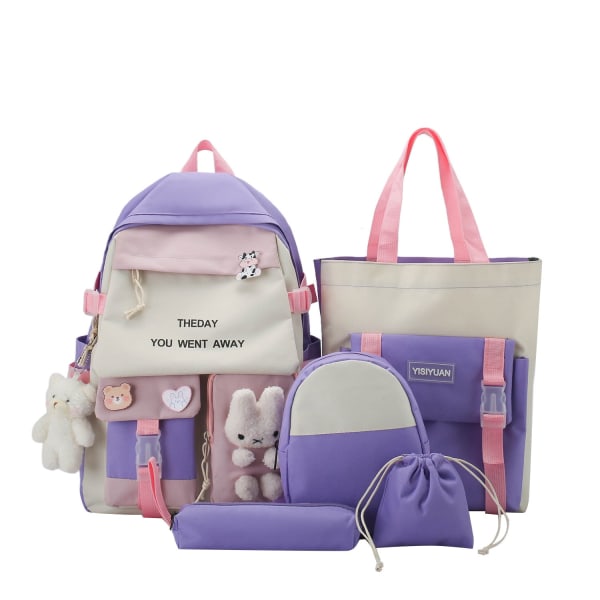 Skoletaske Casual Nylon farvematchende rygsæk Sød pige med stor kapacitet rygsæk Purple