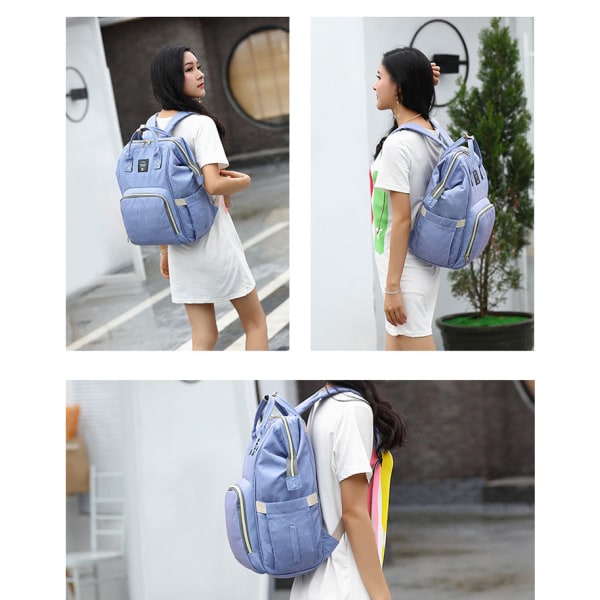 Pusletasker Mommy Bag Multifunktionel, opgraderet vandtæt rygsæk med stor kapacitet Navy blue and white