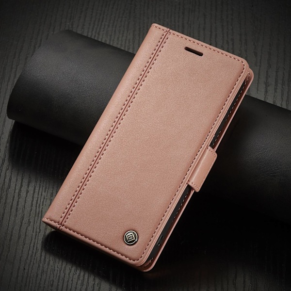 Kotelo iPhone 13 Pro Max -puhelimelle, pinkki retrokorttipaikalla varustettu läppälompakko, nahkaa