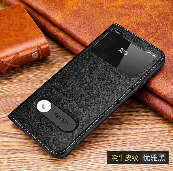 Etui til iPhone15PRO sort læder mode sugekop vindue multifunktion