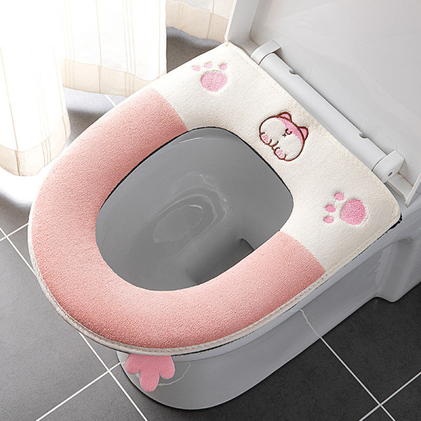 3 stk Toalettsetetrekk Pads Vanntett vinterhjem myk vaskemaskin Søt høyprofilfigur Pink